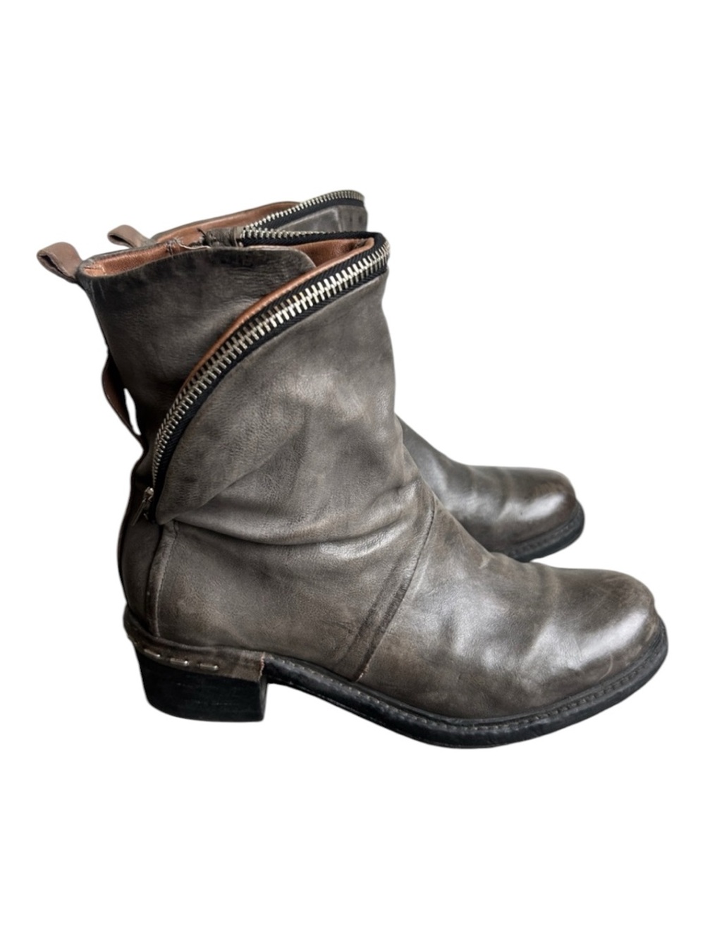 A.S.98 Grey Leather Slouchy Zip Mid-Calf Boots Made in Italy EU Size 41